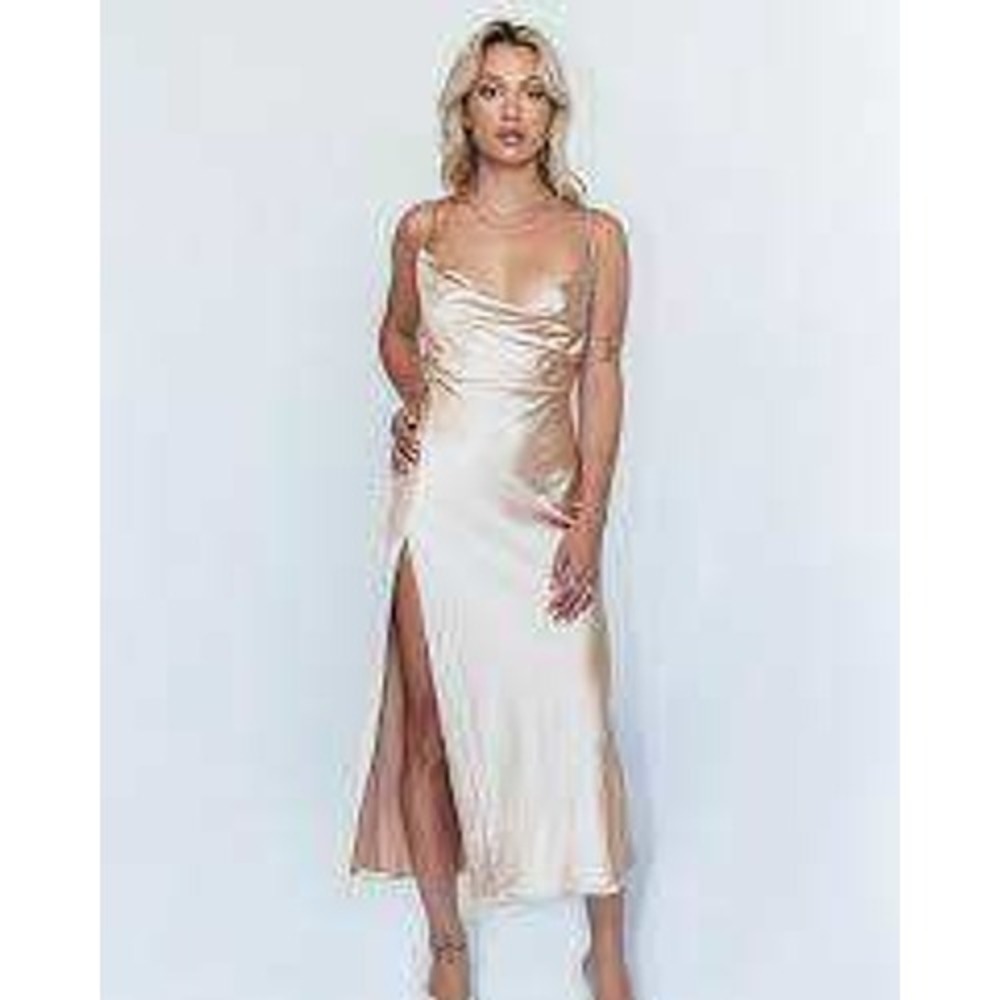 Lioness Walk The Line Cowl Neck Maxi Dress Women XS Champagne NWT